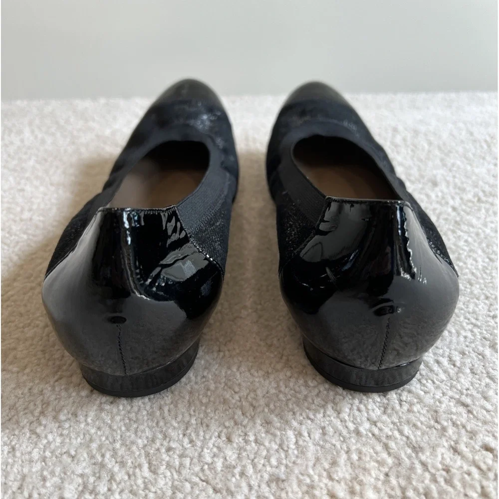 Anyi Lu Cate Ballet Flats Shoes 39.5‎ Black Cap Toe Leather Designer Minimalist